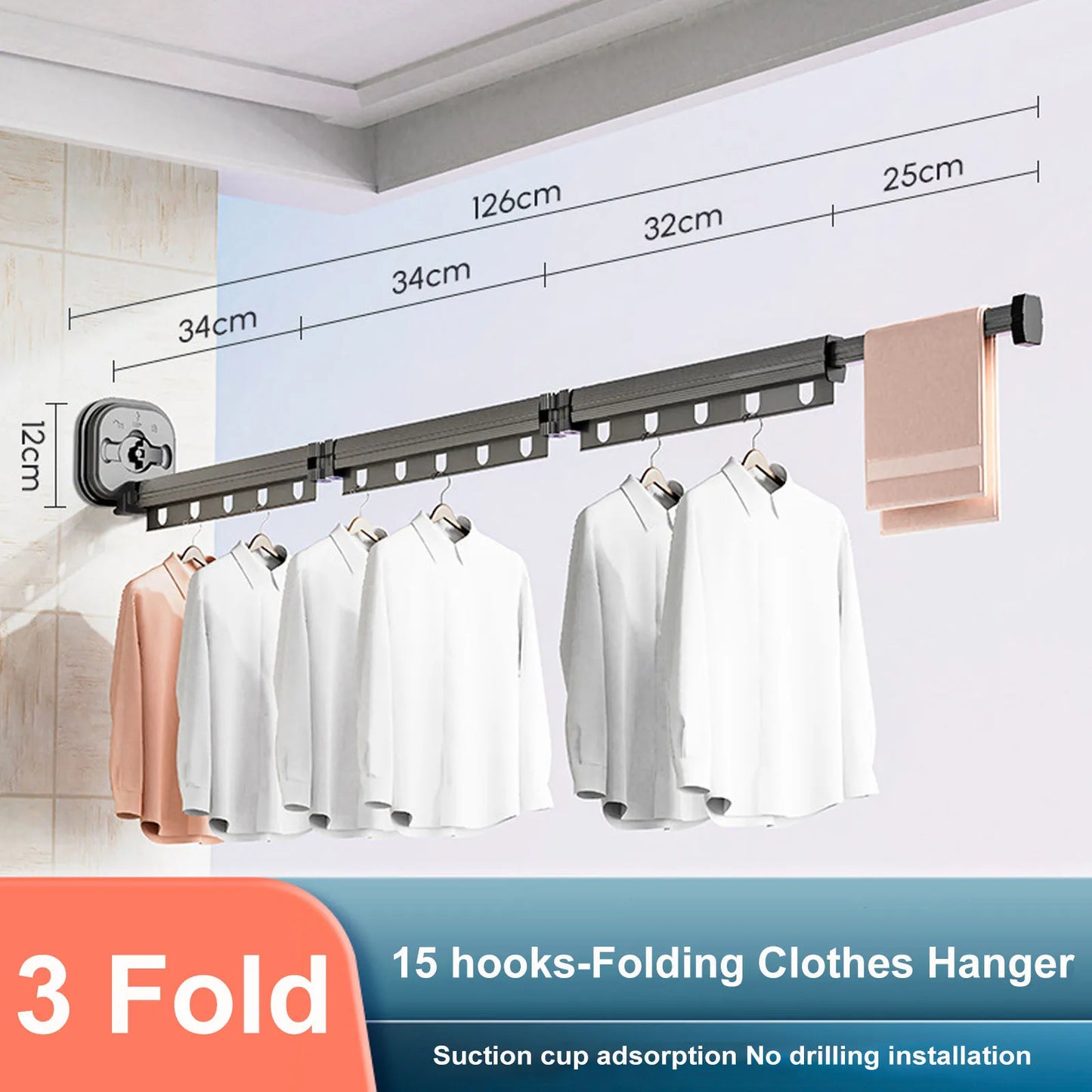 No Punching Wall Mounted Clothes Hanger Retractable