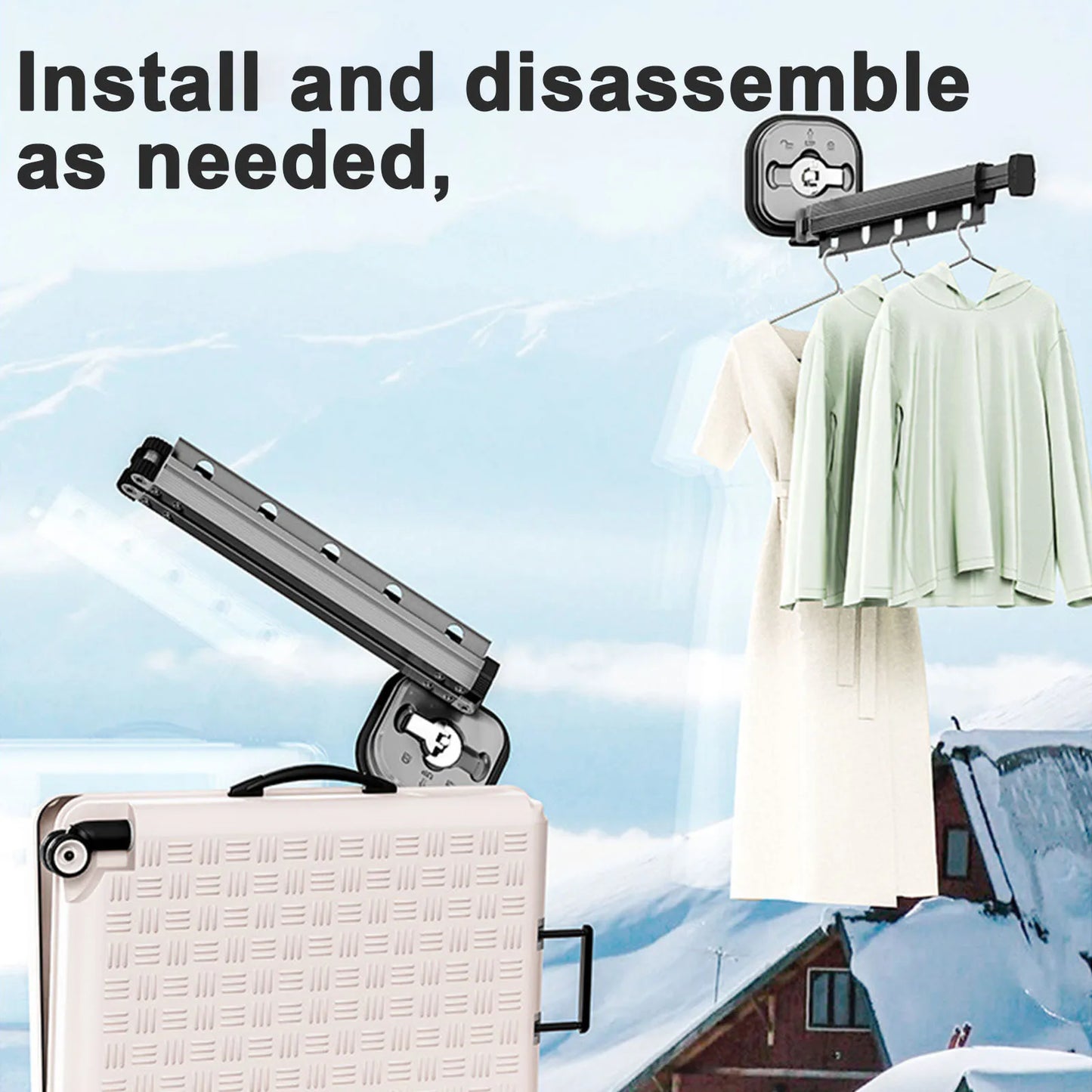 No Punching Wall Mounted Clothes Hanger Retractable